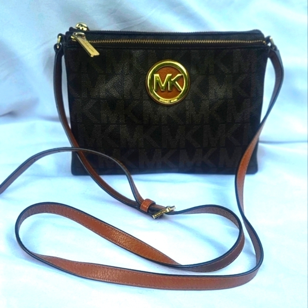 Michael Kors Brown MK Signature Leather Crossbody/Shoulder Bag Two Compartments